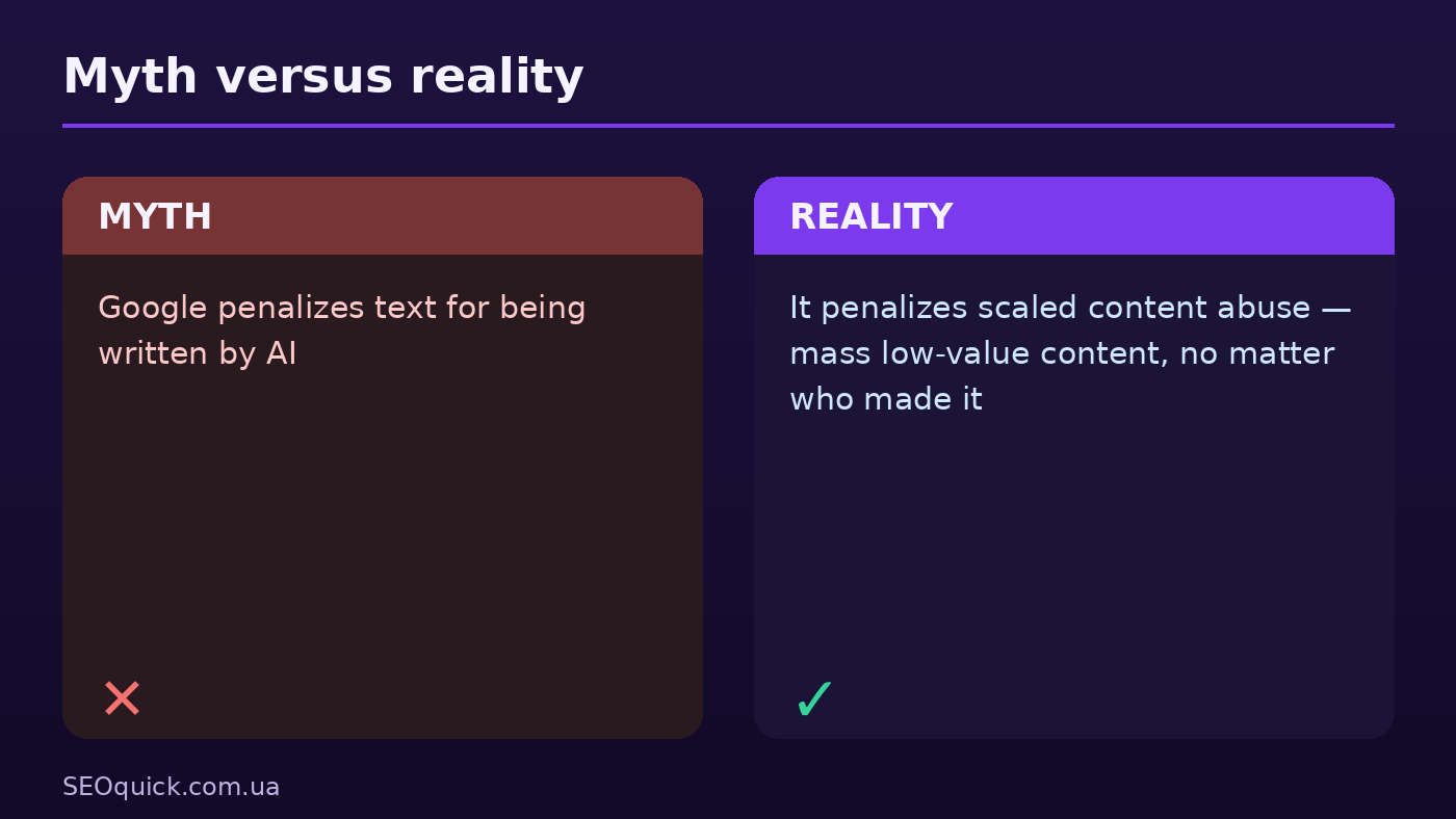 Myth versus reality: Google penalizes not AI, but mass low-value content