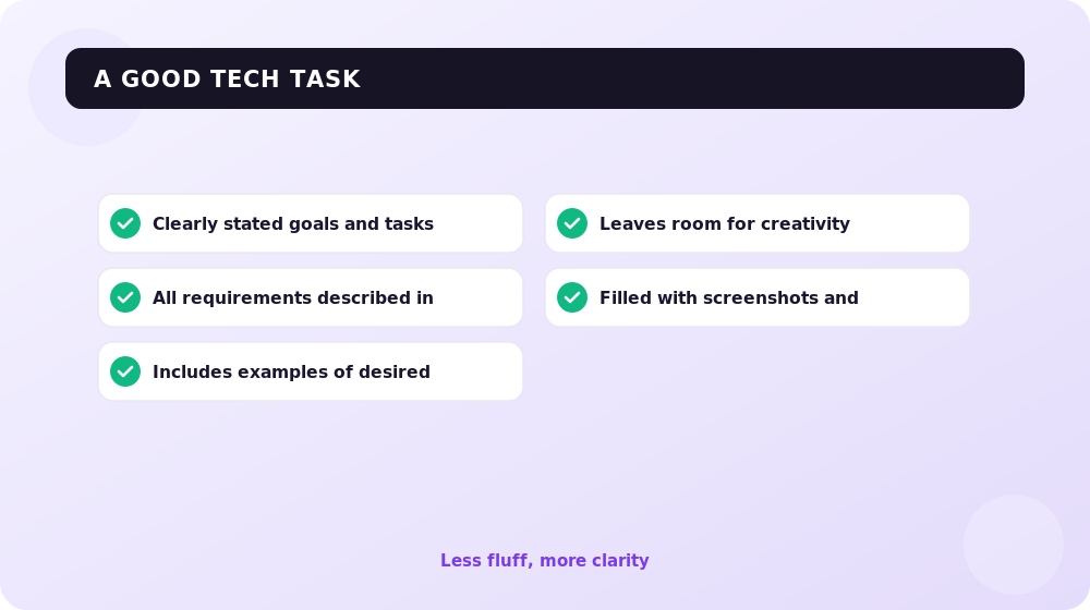 Five traits of a good technical task any specialist can handle.