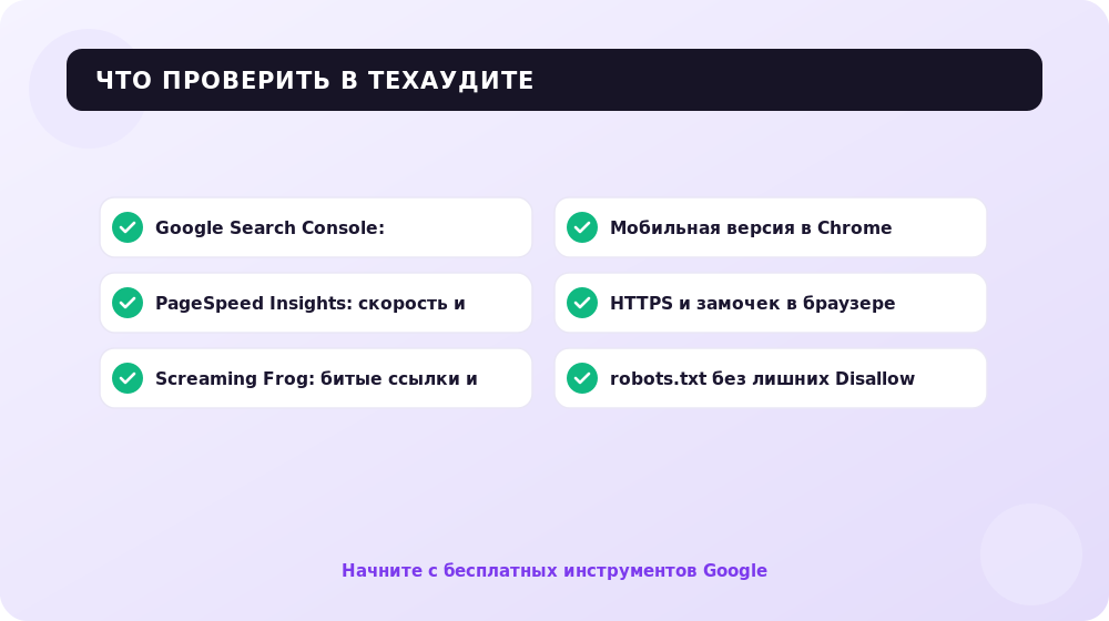 Бесплатные инструменты для оценки технического состояния сайта.