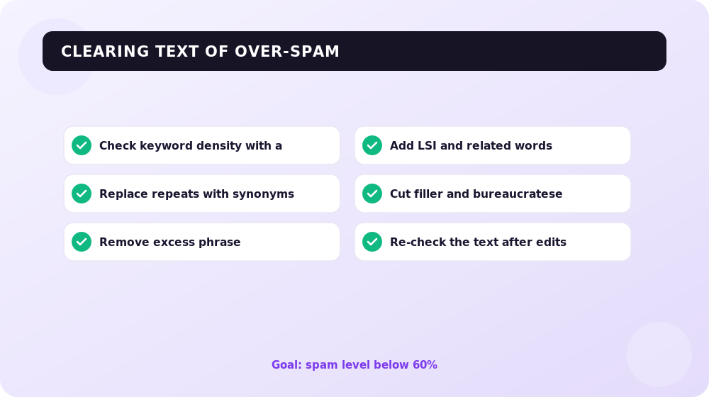 How to reduce spam level while keeping the text relevant.