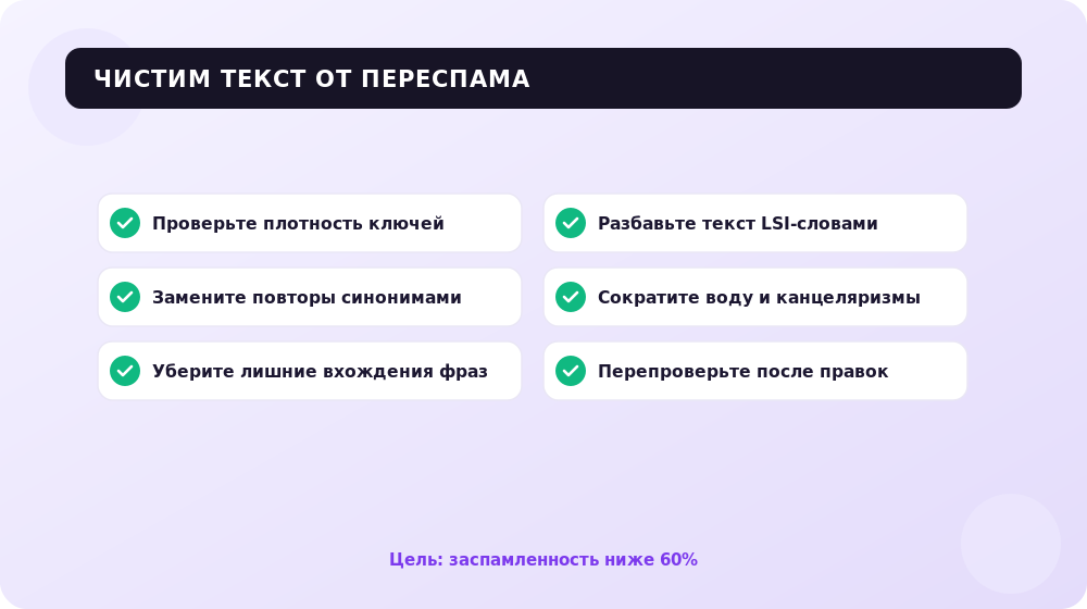 Как снизить заспамленность и сохранить релевантность текста.
