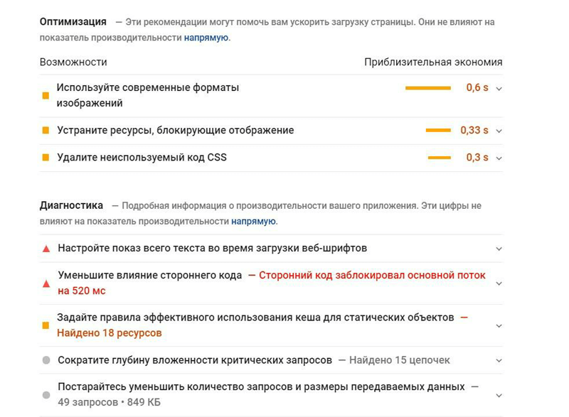 Lighthouse: page optimization recommendations