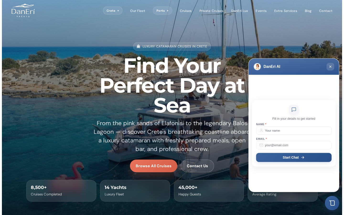 Віджет sem.chat (DanEri AI) на сторінці круїзів daneriyachts.com